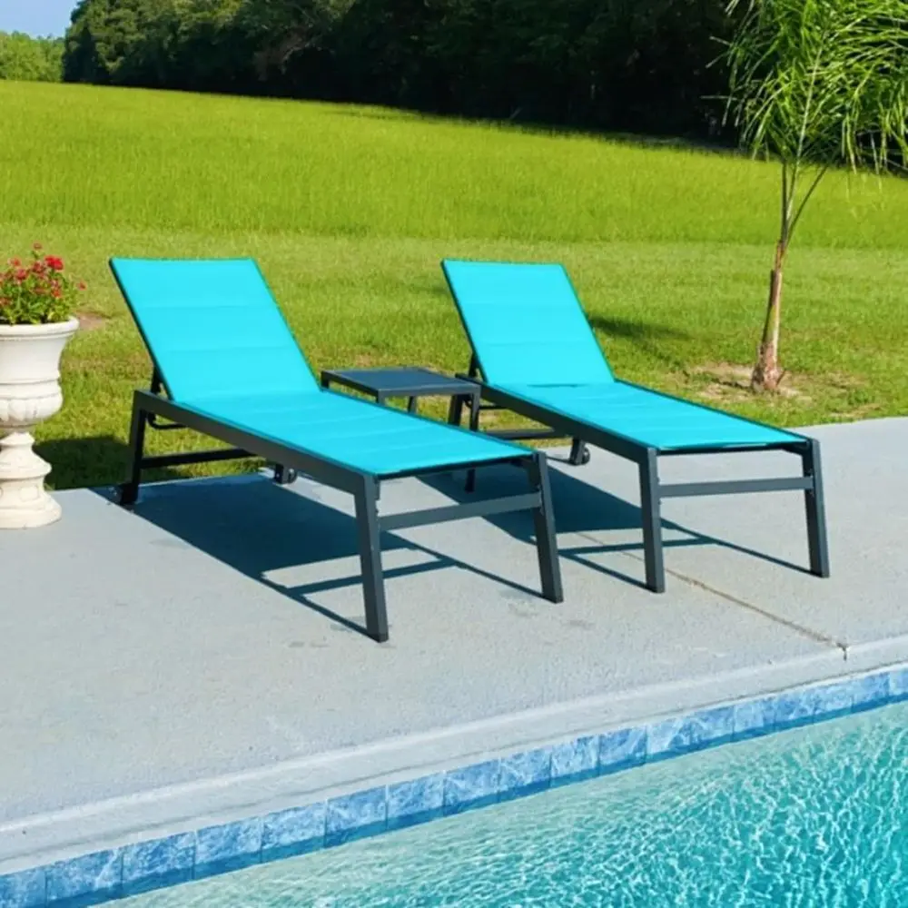 Sillón reclinable de gran tamaño para patio, color azul turquesa, con ruedas, para comodidad en piscina o en la playa