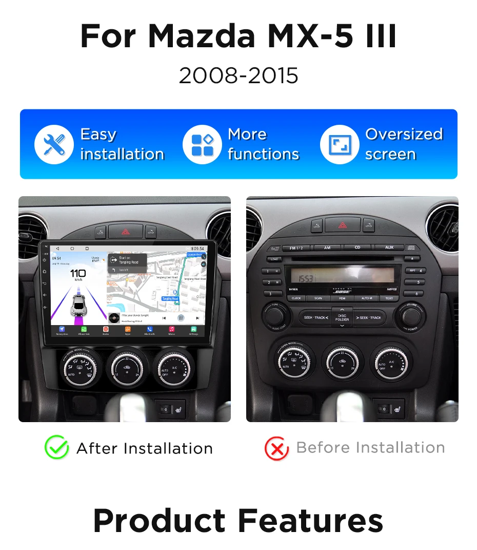 Junsun Autoradio für Mazda MX-5 MX5 III 3 NC 2008 - 2015 360 ° Panoramakamera Kabelloses CarPlay Android Auto Stereo Intelligentes Autosystem KI-Sprachsteuerung 4G LTE GPS DSP SWC RDS WiFi BT Navi IPS Touchscreen Autoradio Videoplayer Haupteinheit Stereo – Detail 2