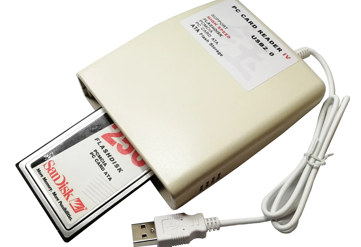 USB-PCMCIA  supports USB2.0 interface of common speed and high speed CF card and ATA memory card.