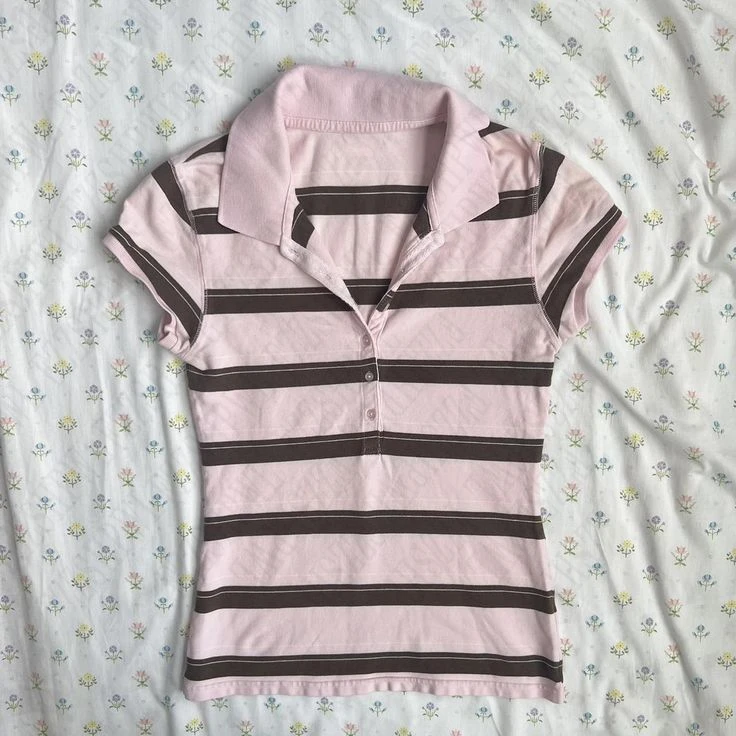 المشارب البكر شيك خمر الملابس الحلوة Y2K امرأة أنيقة تي شيرت لطيف سليم الجمالية بولو القمم الكلاسيكية Harajuku موضة المحملة #1