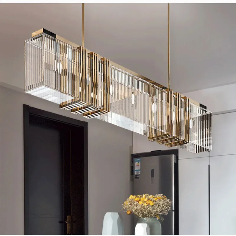 American Style New LED Chandelier Modern Luxury Rectangle Crystal Pendant Lamps Lustre Bedroom Living Dining Room Lights Fixture