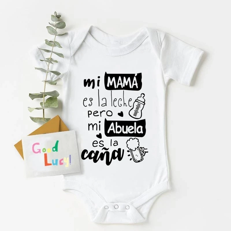 Mi Abuelo Abuela Printed Funny Newborn Baby Bodysuits Cotton Infant Short Sleeve Rompers Boys Girls Body Ropa Jumpsuit Playsuit