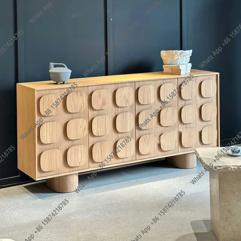 

Medieval log color simple dining side cabinet household living room light luxury locker high-end sense entrance cabinet