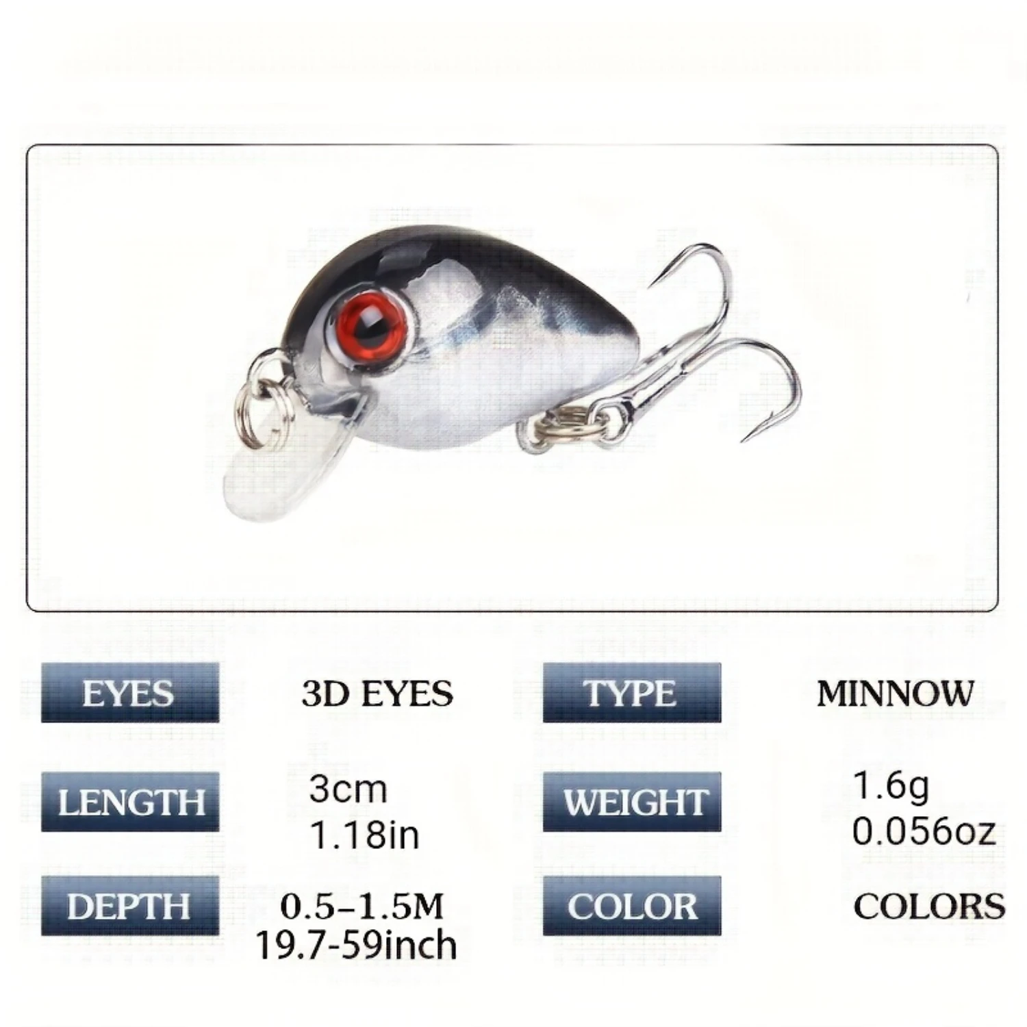 10pcs 3cm 1.6g Crankbait Hard Bait for Bass Fishing - Increase Your Catch Rate with Minnow Lures