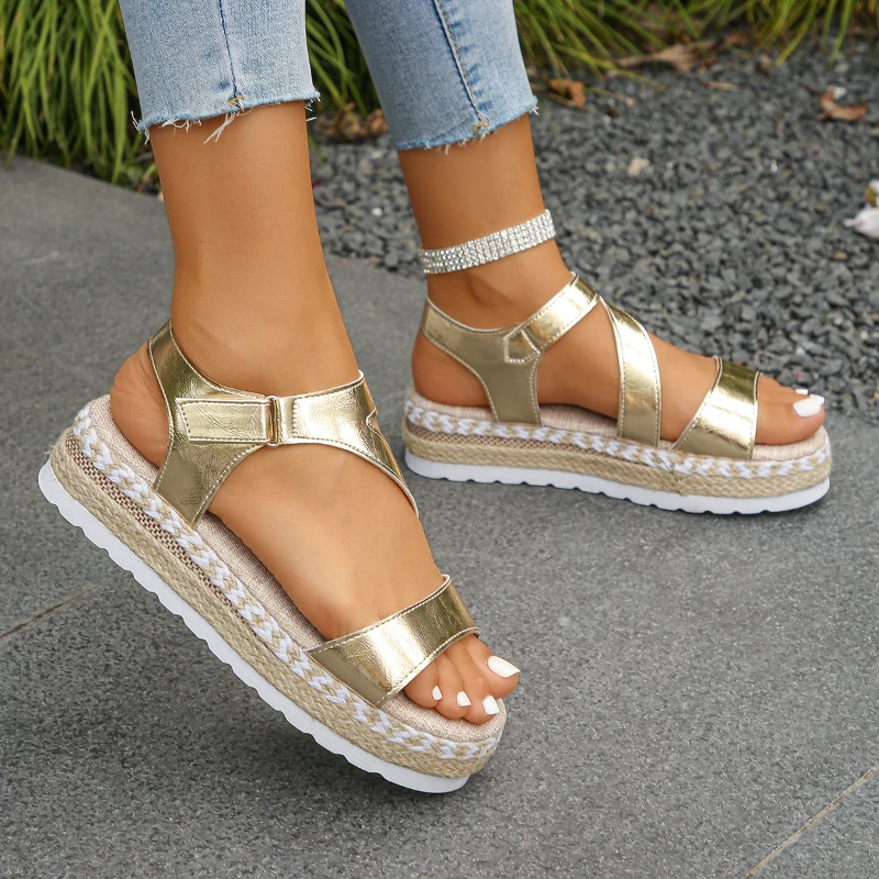 Fashionable Round Toe Wedge Heel Thick Sole Height Increasing Women's Shoes Fish Mouth Open Toe Breathable Sandals Zapatos Mujer