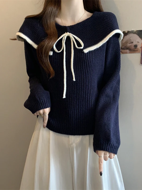 

Женский вязаный свитер больших размеров с воротником-стойкой, длинными рукавами, мягкий и уютный, для весны и осени, базовый слой, прямой крой во французском стиле