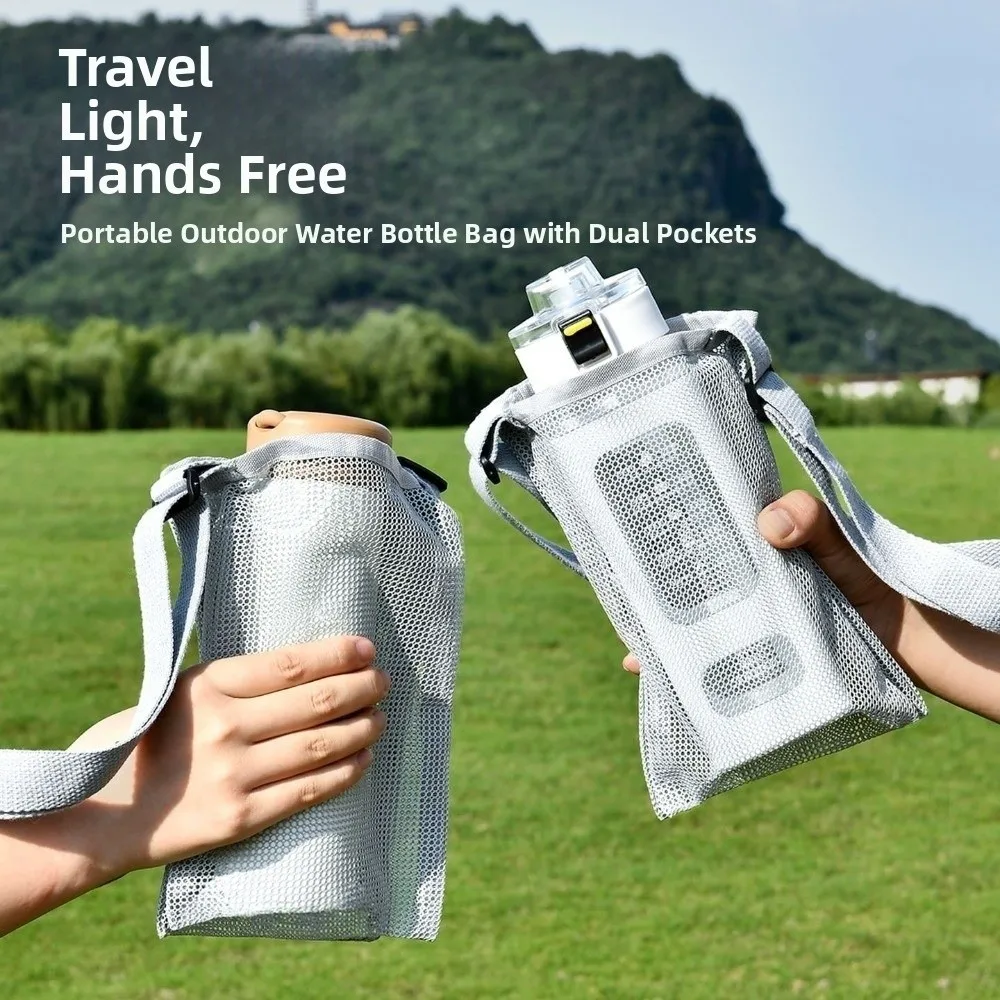 

Adjustable Shoulder Strap Water Bottle Bag Double-layer Visible Cup Sleeve Pouch Portable Large Capacity Crossbody Bottle Bag
