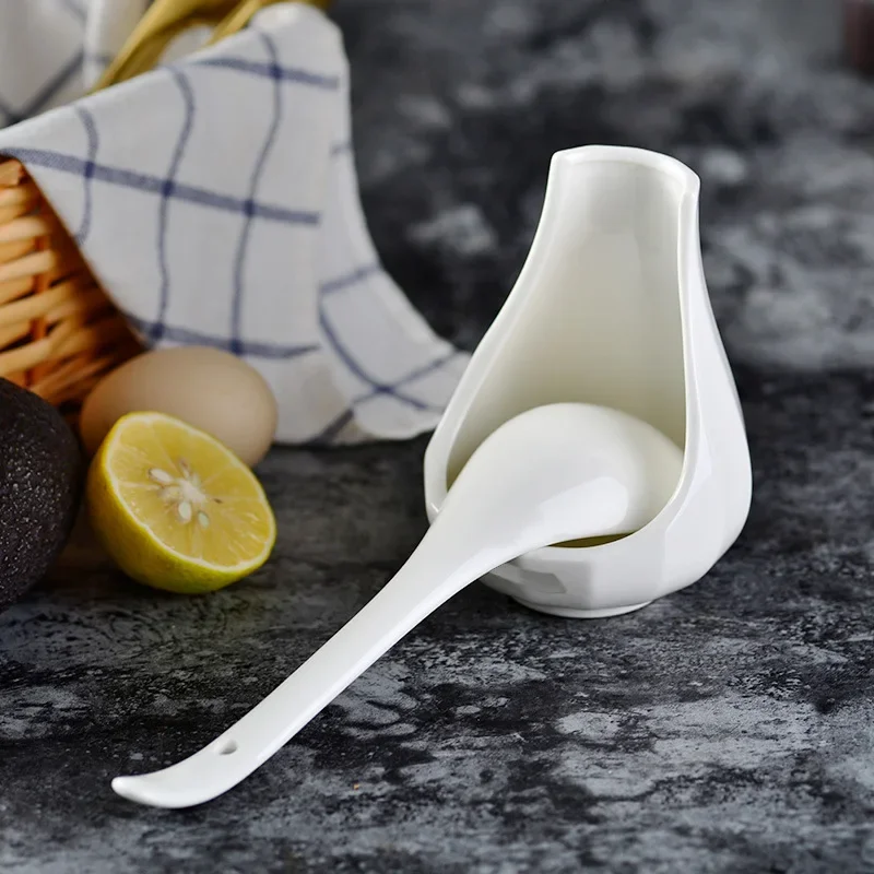 Porcelain Spoon Rest,Ceramic Large Utensils Holder,Kitchen Counter Cooking Tools Organizer,Spatula Ladle Tongs Container Plate