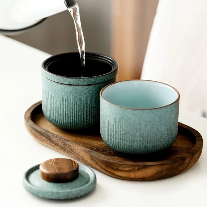 Mini Portable One Pot Two Cups Tea Set, Outdoor Vehicle Quick Filter Tea Cup with Shockproof Carrying Organizer