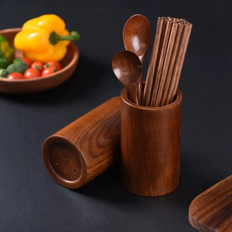 Bamboo Wooden Chopstick Cylinder Tableware Drainage Chopstick Rack Kitchen Storage Container Bamboo Restaurant Supplies