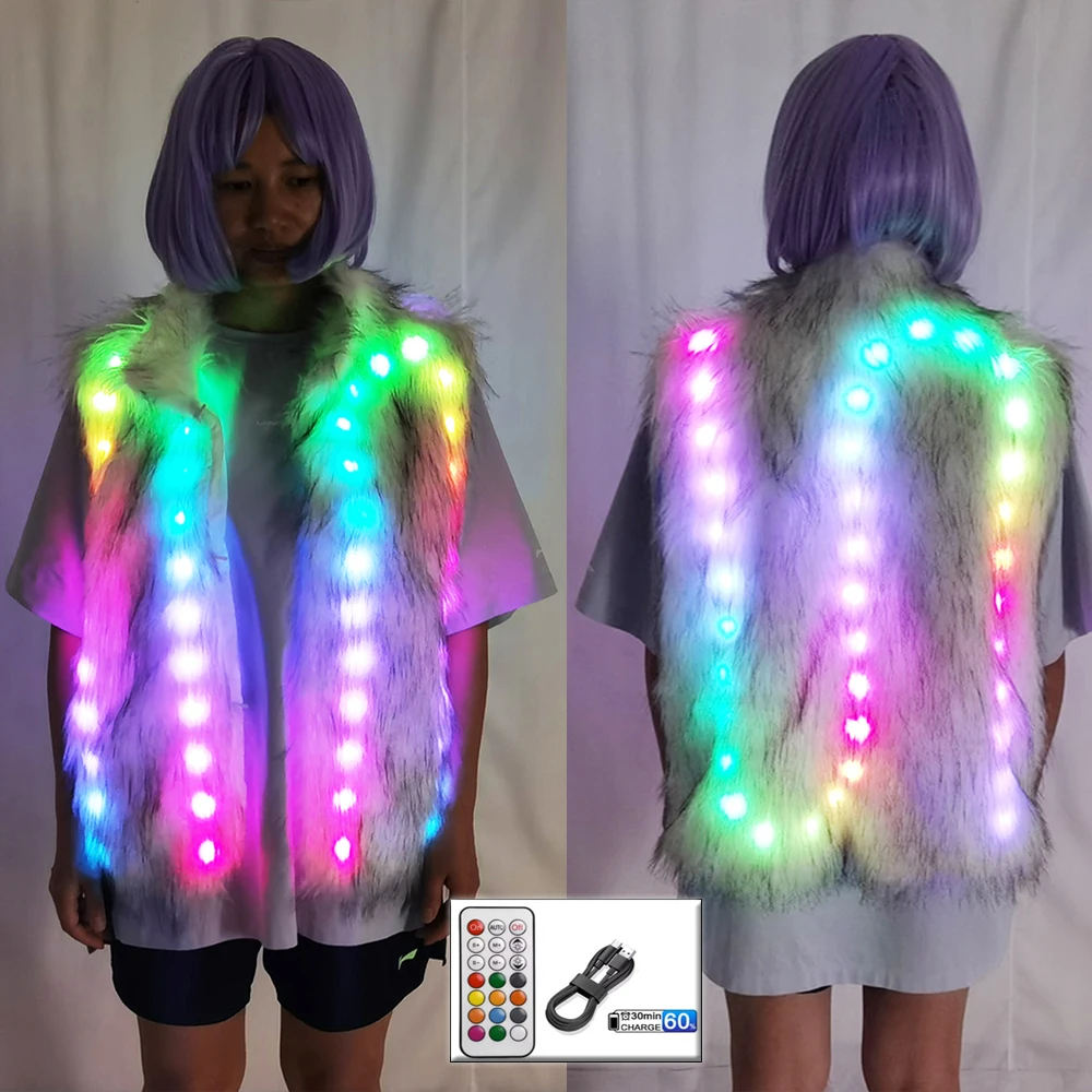 

LED Luminous Faux Fur Coat Remote Control Light Up Jacket for Party Festival