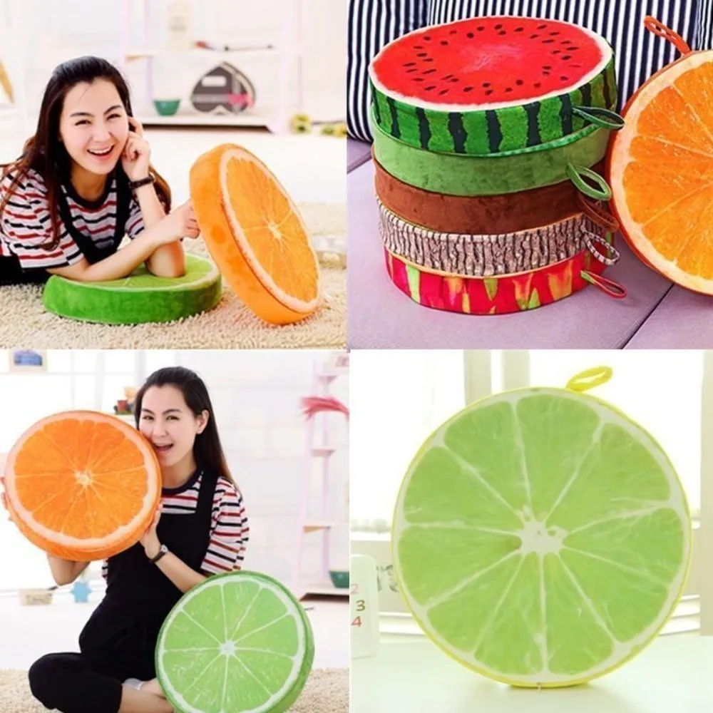 Soft Round Fruit Pillow Simulation Fruit Slice Print Throw Pillow Stuffed Inner Plush Fabric Sofa Cushion Home Lounge