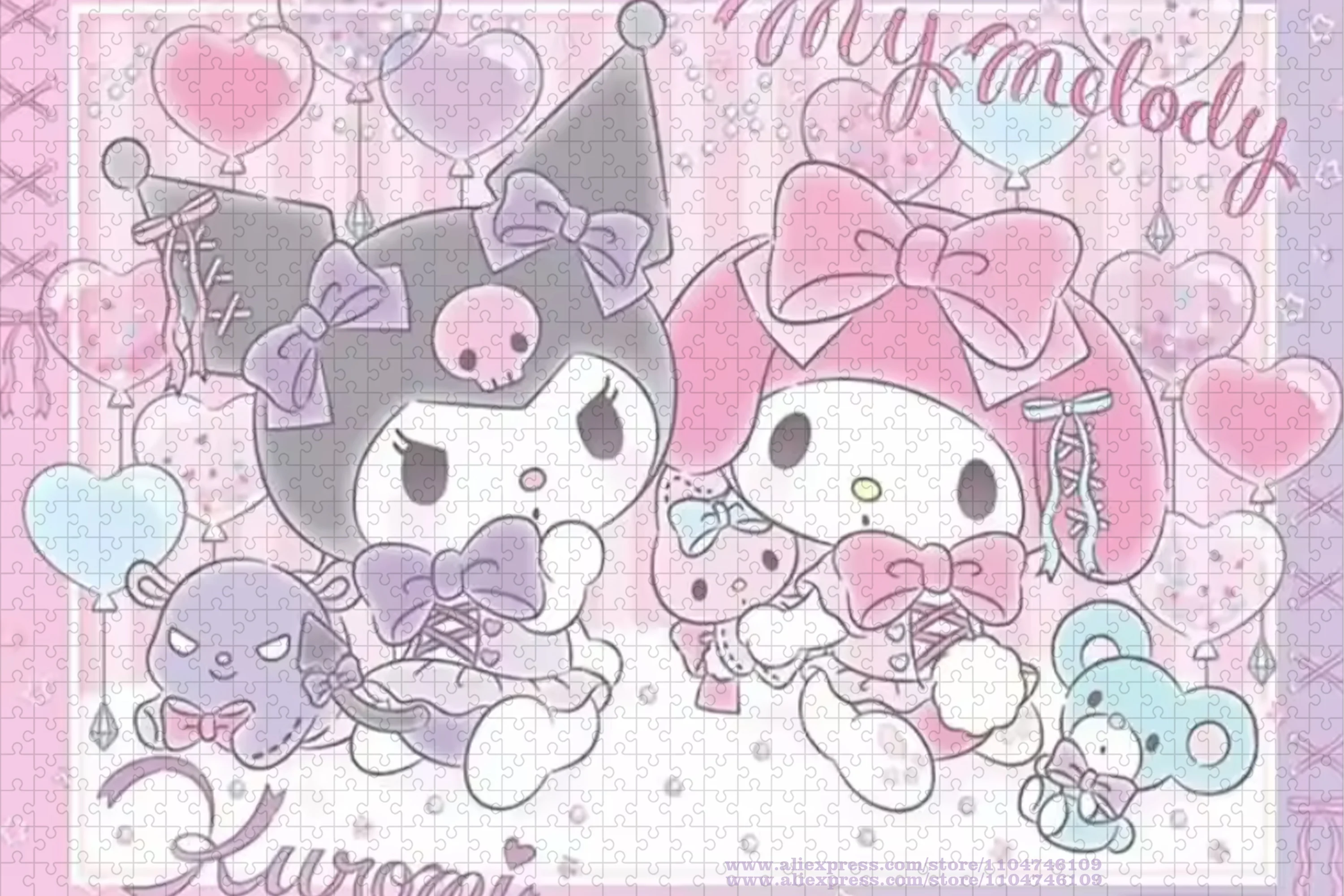 Sanrio kuromi & melodia quebra-cabeça dos desenhos animados anime diy quebra-cabeças 108/200/300/500/1000/1500 pçs quebra-cabeças de inteligência para crianças