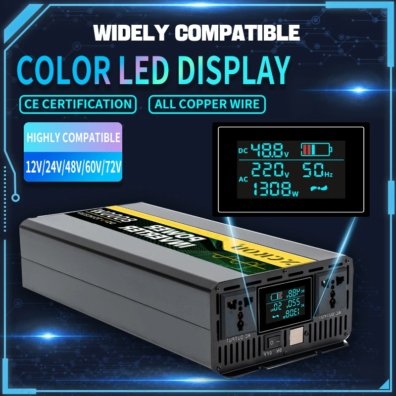 Falownik 12v 24v 48v 60v To110v 220v 230v czysty Sine Onda senoidalny 4000w-8000w Upgrade z pilotem Solar