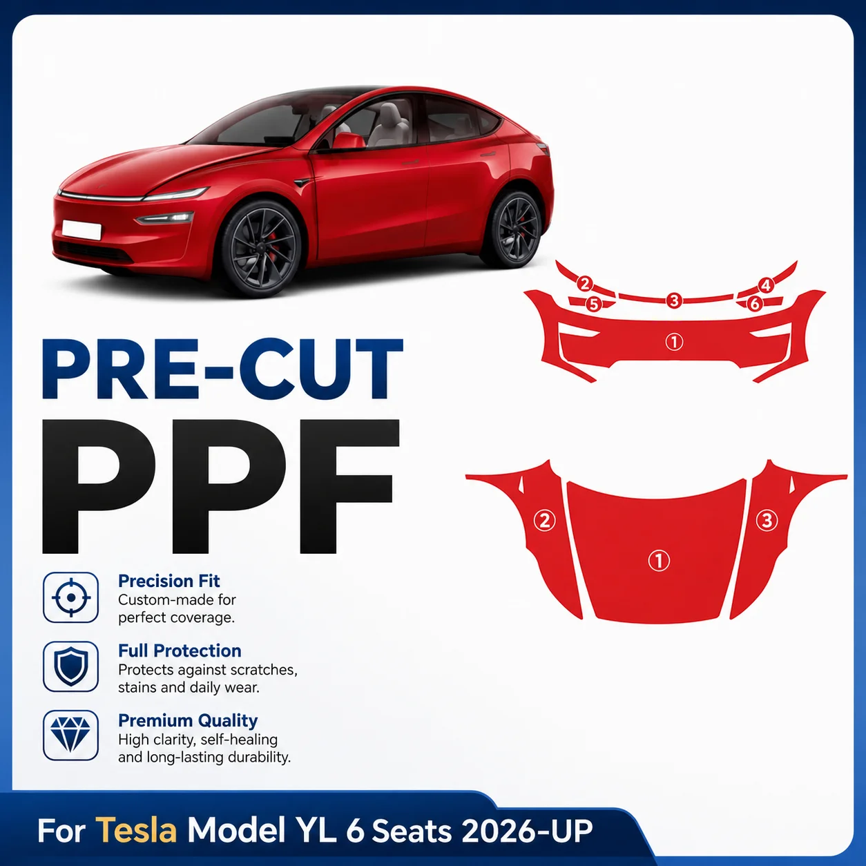 Пленка для защиты кузова Tesla Model YL (6 мест, 2026 г. и новее) из ТПУ, матовая прозрачная, 9 мил, предварительно вырезанная, устойчивая к царапинам, аксессуар для экстерьера