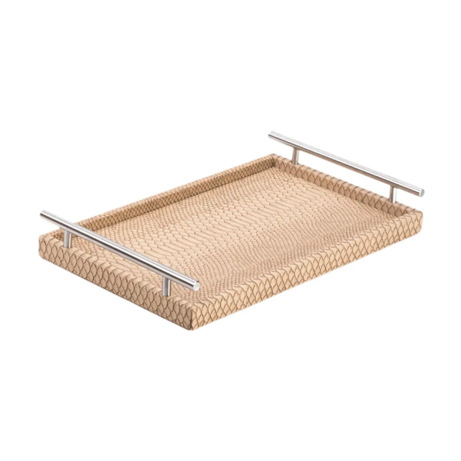 Ottoman Serving Tray Storage Tray with Metal Handles Desktop Organizer Decorative Rectangle Multifunctional for Bathroom