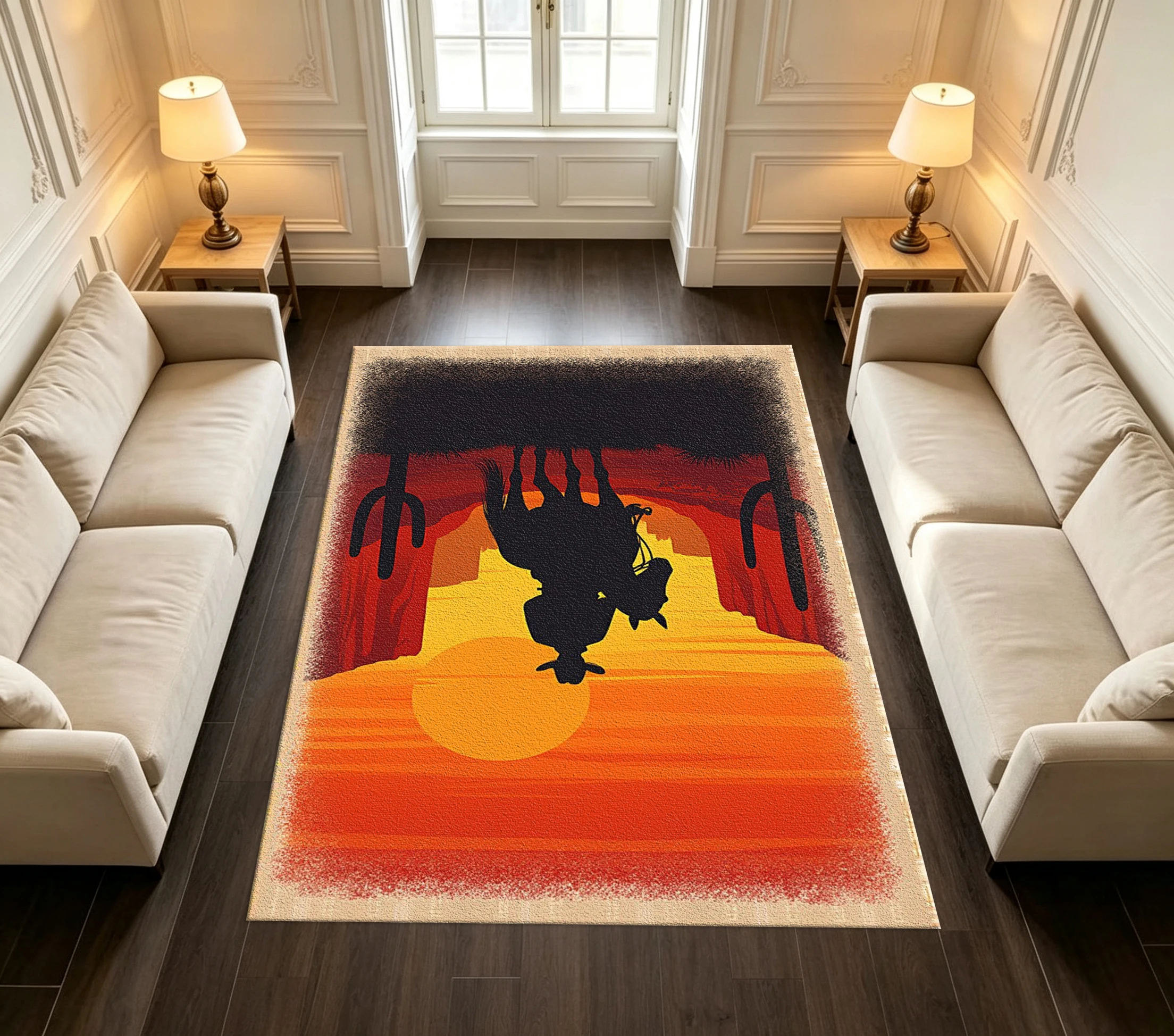 Western Cowboy Sunset Desert Silhouette Art Carpet Living Room Home Decor