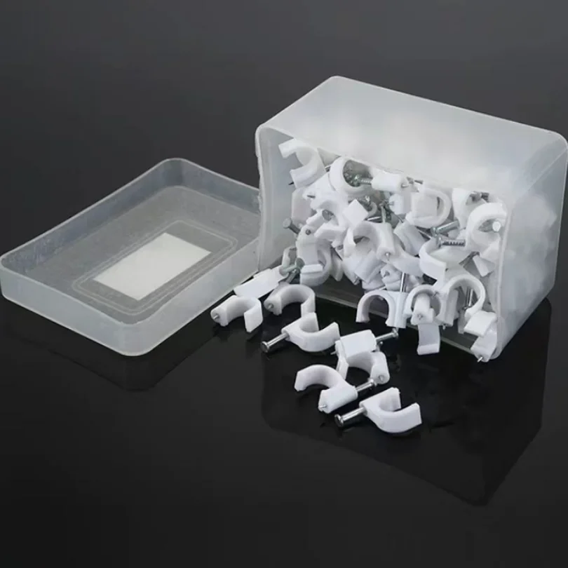 100Pcs U Shape Nail Clip Circle Cable Pipe Fixing Wall Hanging PVC Pipe Wall Clamp For 4-25mm Dia Wire Line Buckle Management