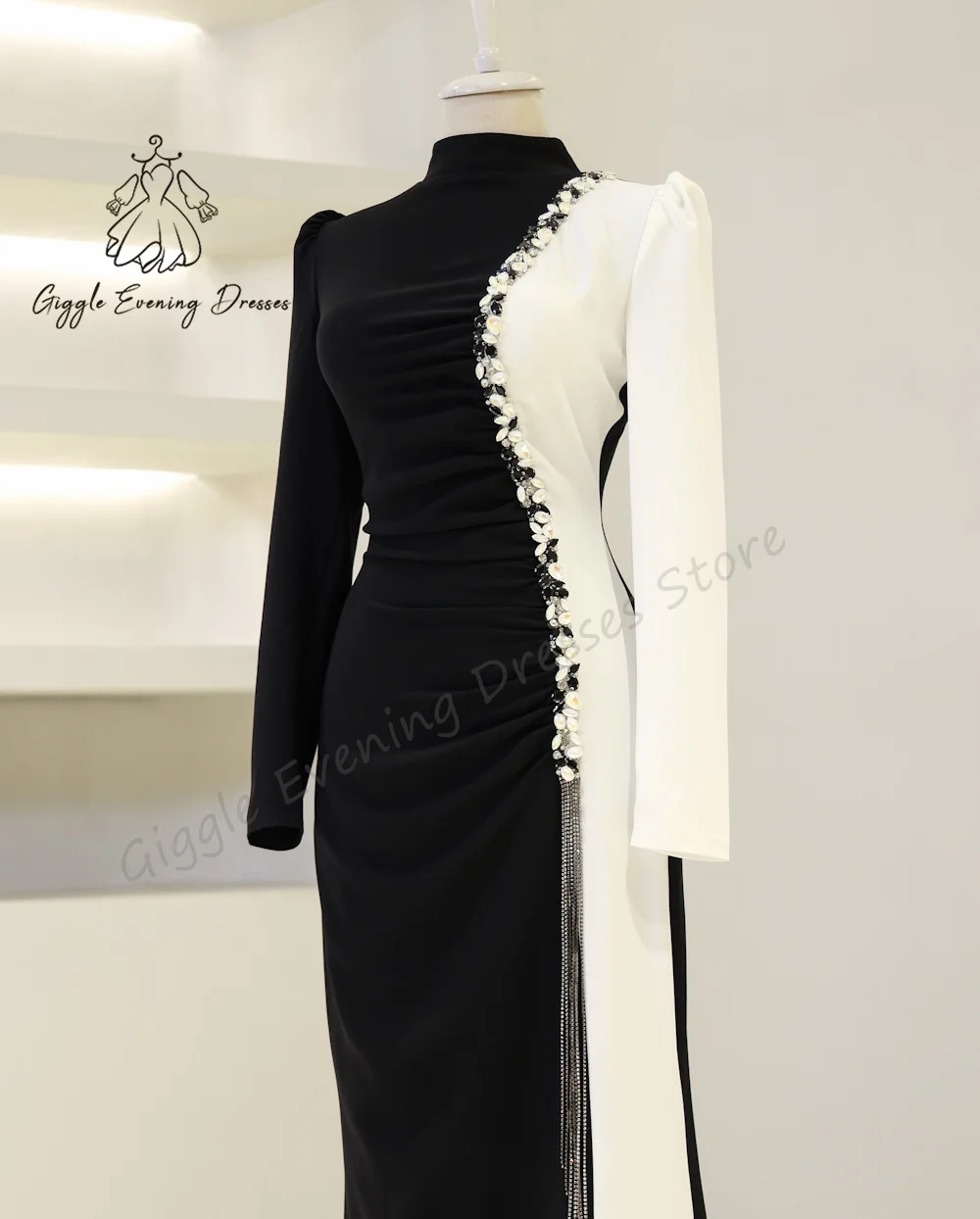 Giggle Evening Dresses O-Neck Ruched Beading Sexy Straight Long elegant Fashion Formal Saudi evening gala dress for women 2024