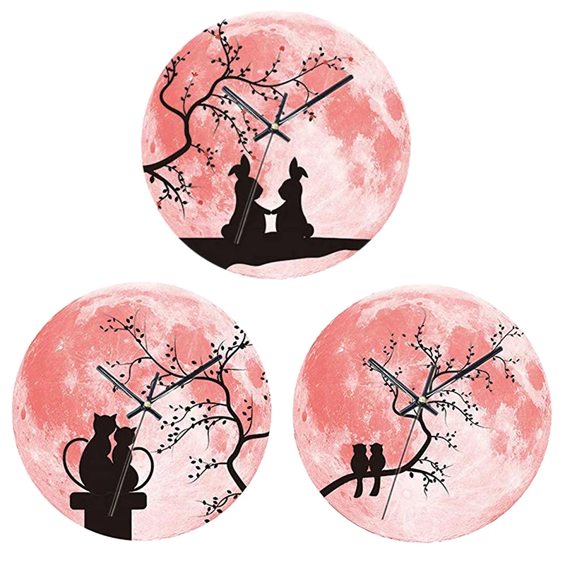 A76I-Lovely Wall Clock Glowing Moon Luminous Moonlight Glow In The Dark Clock For Kids Living Room Baby Playroom Home Office ()