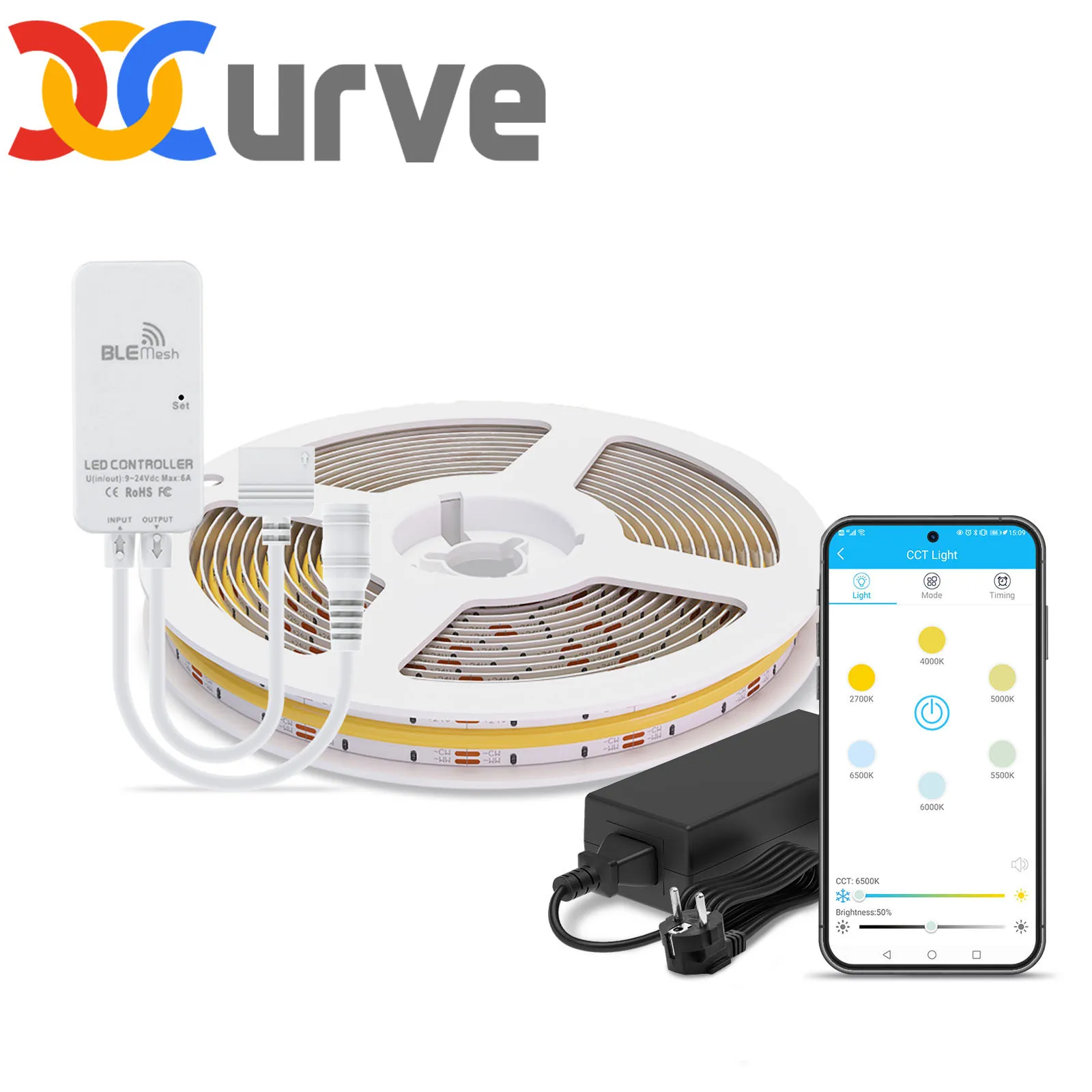 DC24V Bluetooth  Mini APP FCOB CCT LED Light Strip Kit Warm White with White Dimmable High Density Flexible COB RA90 Led Lights