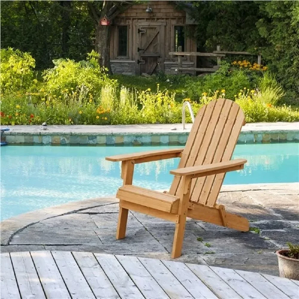 Solid Wood Folding Adirondack Chair Fire Pit Lounge Chairs for Deck Patio Garden