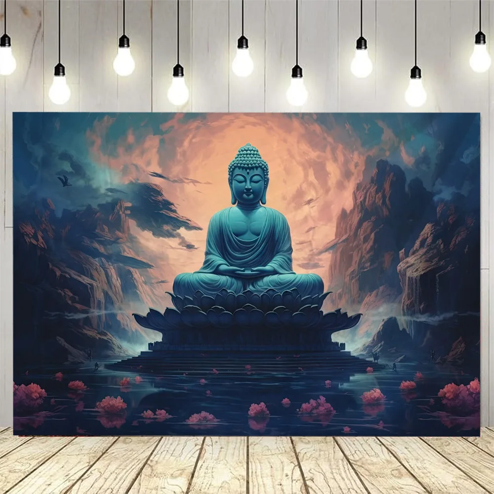 

Tranquil Golden Buddha Zen Tapestry - Landscape Painting Lotus Bedroom Living Room Decoration Fabric Hanging Painting