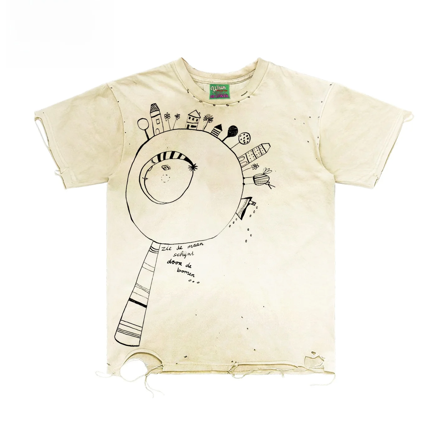Interesting Soul Graffiti Doodle Genderless Line Art Short Sleeve T-Shirt Worn-In Look Chinese Brand Unisex Vintage Style Tee