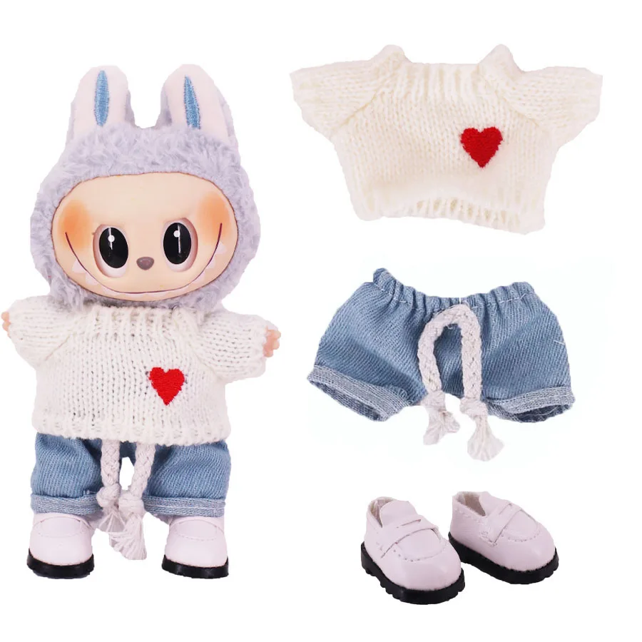 ポップ人形の服 3 ピース/セットセーター + ジーンズ + 3.8 センチメートル靴 17 センチメートル Labubu 人形服アクセサリー、女の子のおもちゃの服誕生日ギフト