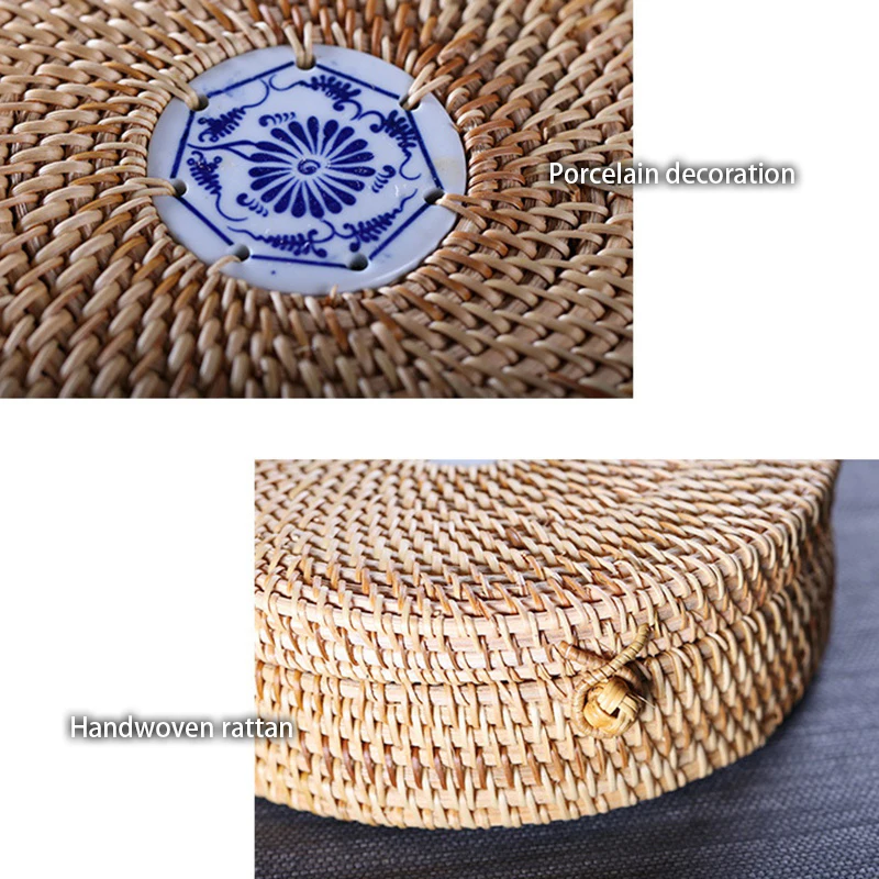 Handwoven Rattan Storage Box With Lid Wicker Tea Food Container Picnic Bread Fruit Cake Basket Ornament Box Kitchen Organizer