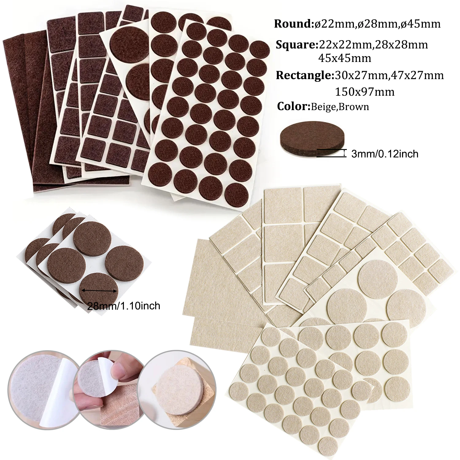 5-150PCS Felt Chair Leg Pads Self-Adhesive Round/Square Furniture Floor Protectors Anti-Slip Table Leg Pads Noise Reducing