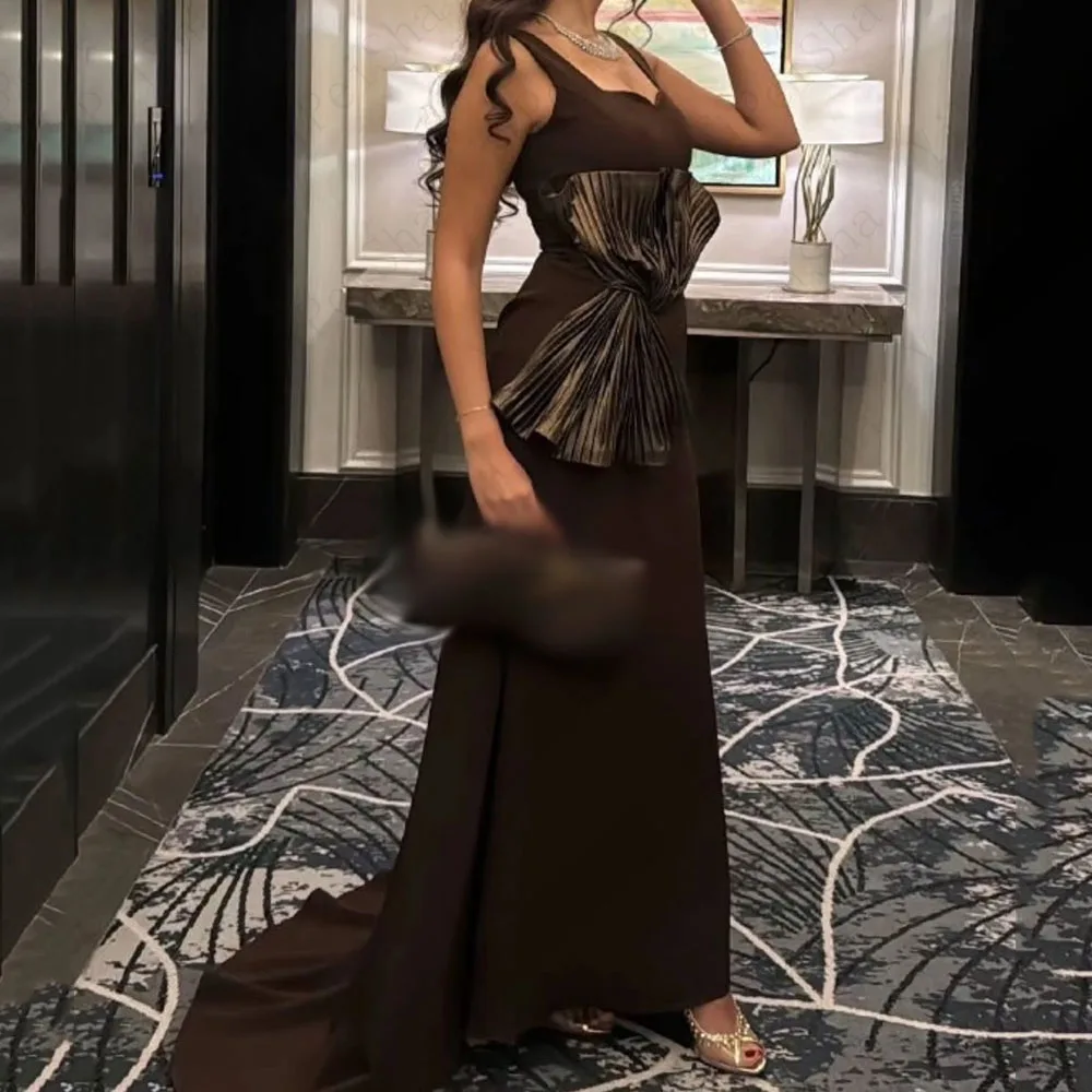 

Customized Mermaid Prom Dresses Floor-Length V-Neck Sleeveless Evening Gown Simple Fashion Pleat Draped Casual Party Gown