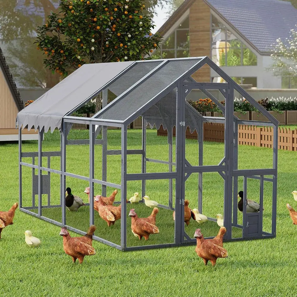 

Large 110 Outdoor Chicken Coop with Upgraded Waterproof Grey Cover - Ideal for Kitten Play
