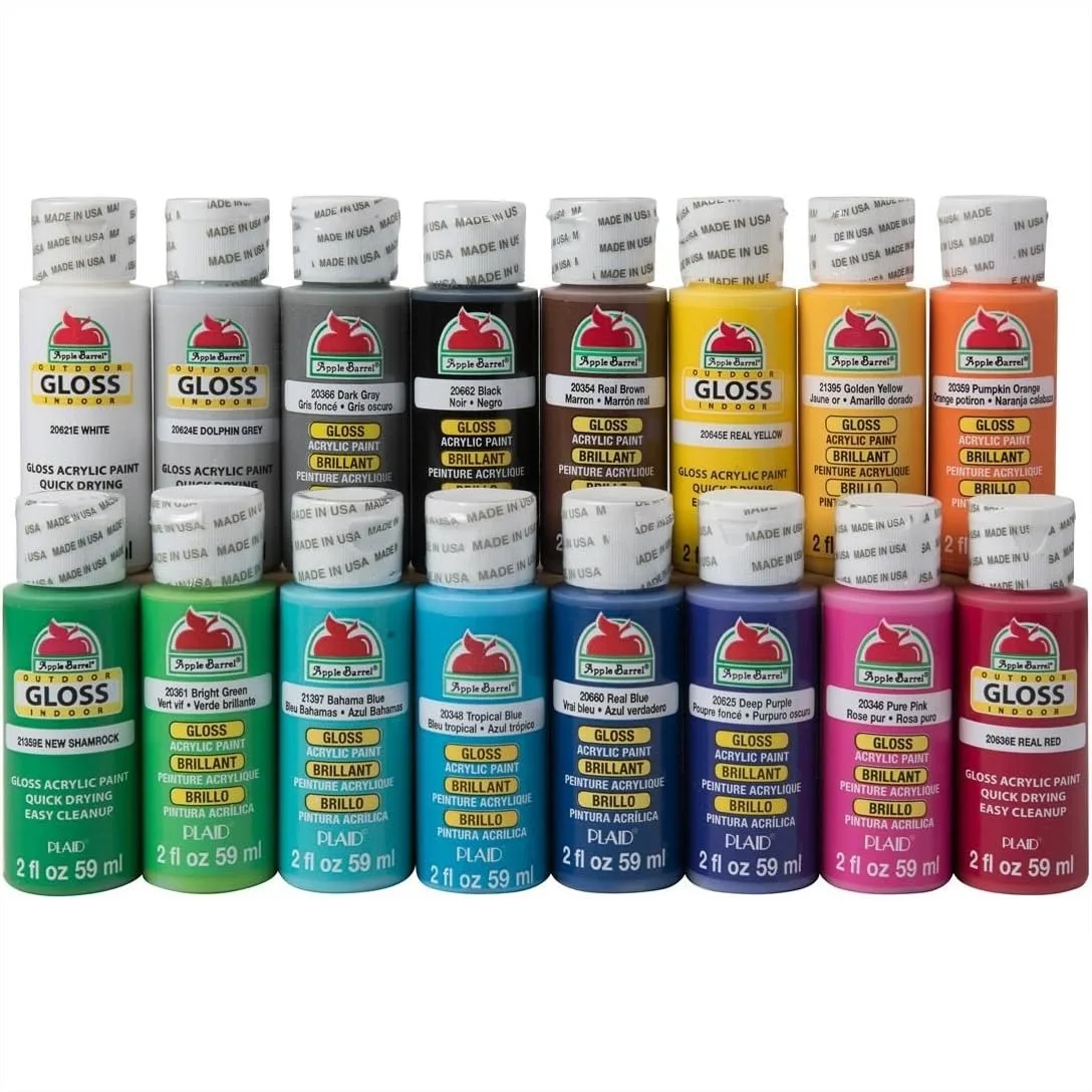 

16 Color Glossy Acrylic Paint Set, 2 oz Each, with Shiny Finish for Crafting on Wood Canvas Paper