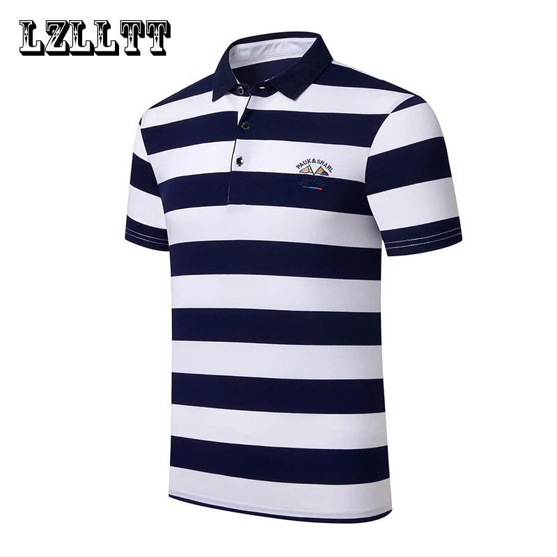 New Summer Men Classic Striped Polo Mens Cotton Short-Sleeved Embroidered Business Casual Hot Polo Shirt Male Dropshipping