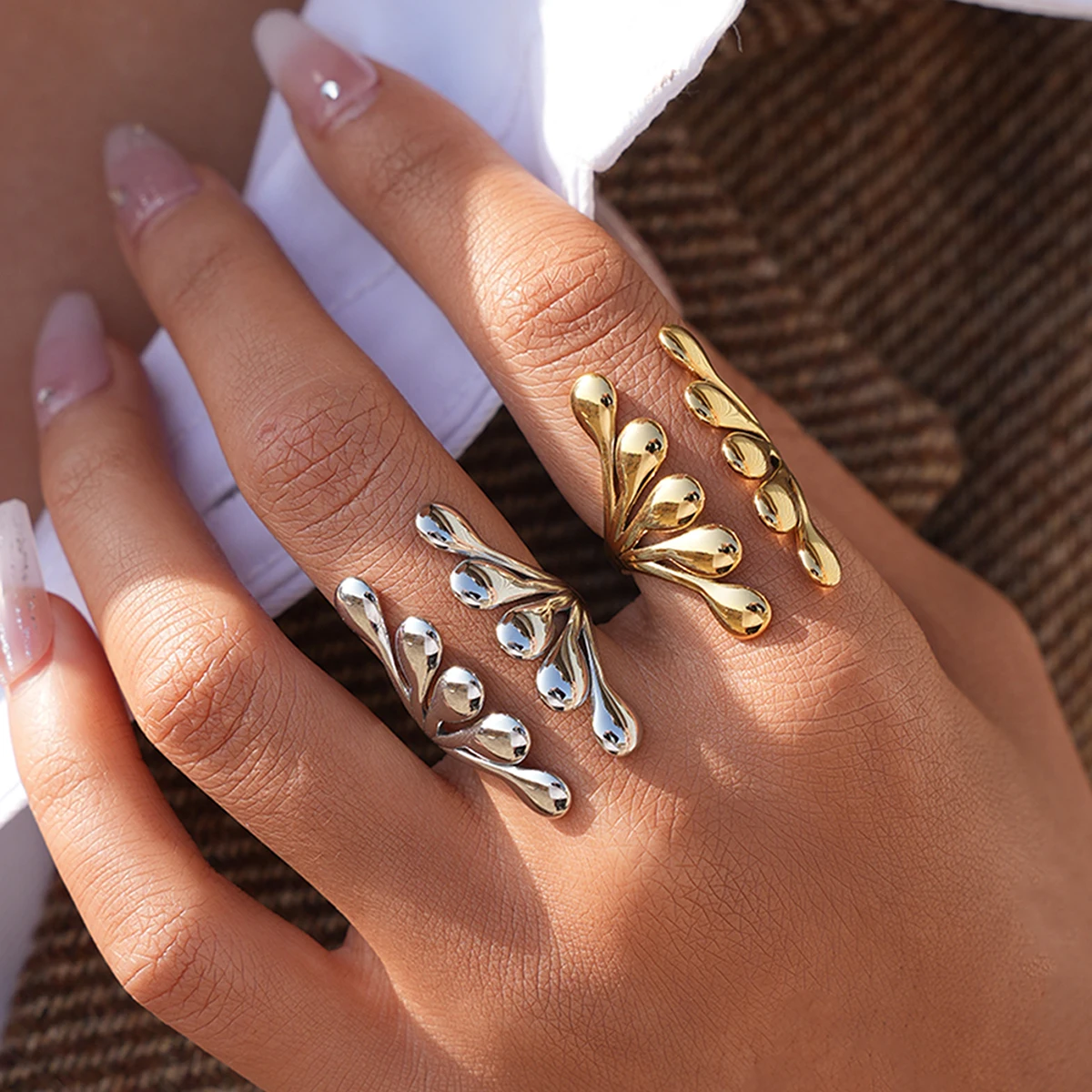 New 18K Gold PVD Plated Stainless Steel Metal Geometric Adjustable Creative Ring Women Daily Fashion Jewelry Accessories view 2