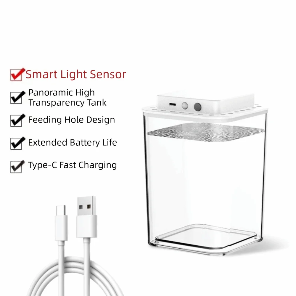 Transparent Desktop Fish Tank Self Circulating Intelligent Sensing LED Light Transparent Aquarium Table Decorative USB Charging