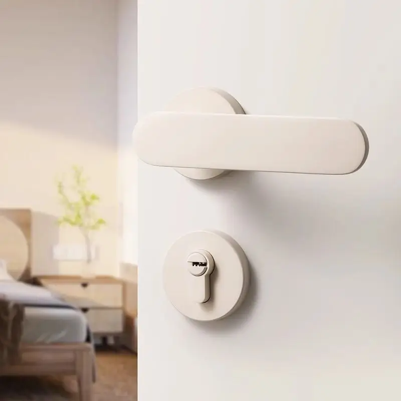 Cream Style Off White Split Magnetic Silent Door Lock Interior Wooden Door Handle Bedroom Household Room Hardware