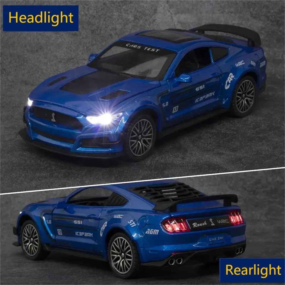 Ford Mustang Toyhome Alloy Gt500 Metal Electric Toy  Car Model Die-cast Parts Pull Back Toy Car 1:32 Die-cast Car with Open Door