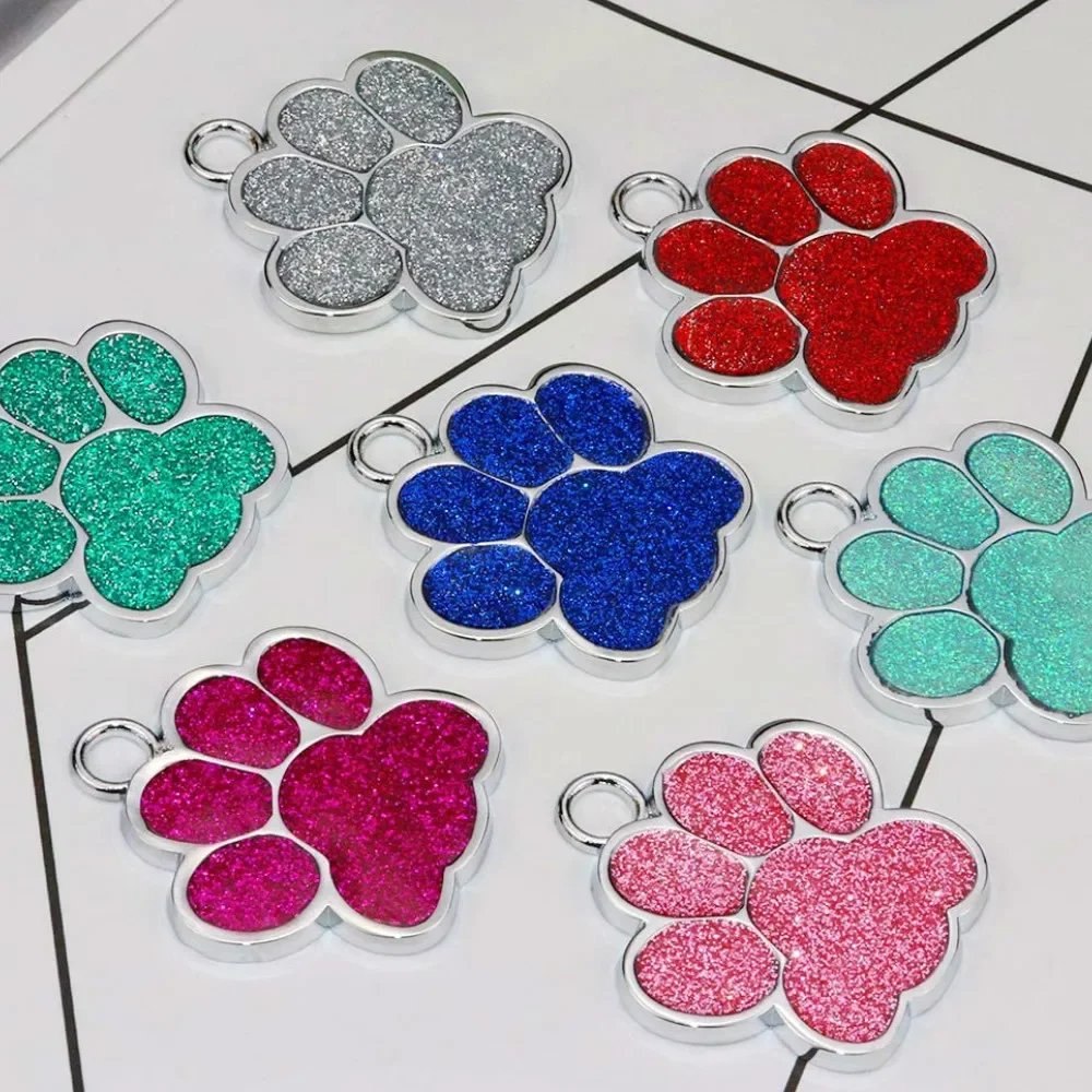 Personalized Dog Cat Tags Engraved Cat Dog Puppy Pet ID Name Collar Tag Customized Pendant Pet Paw Glitter Pendant Accessories