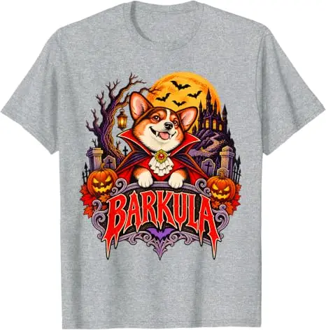 Barkula Corgi Vampire Funny Halloween Dog Lovers T Shirt Halloween Costume Y2k Horror Night Celebrations Spooky Dog Tee Shirts
