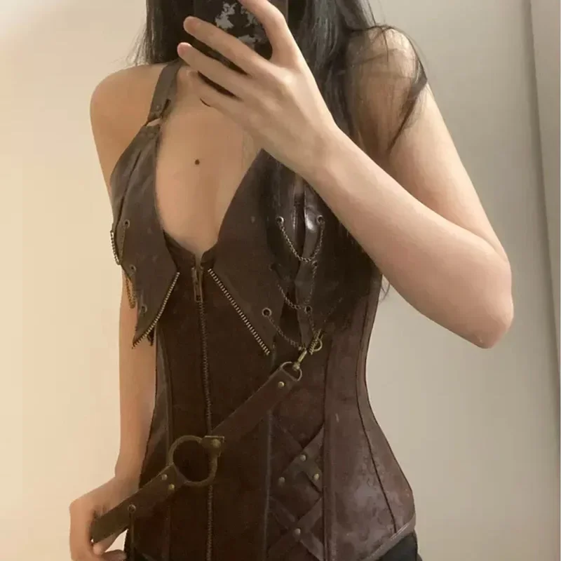 Women Medieval Viking Pirate Costume Gothic Leather Overbust Corselet Steampunk Corset Vest Knight Halloween Cosplay Plus Size