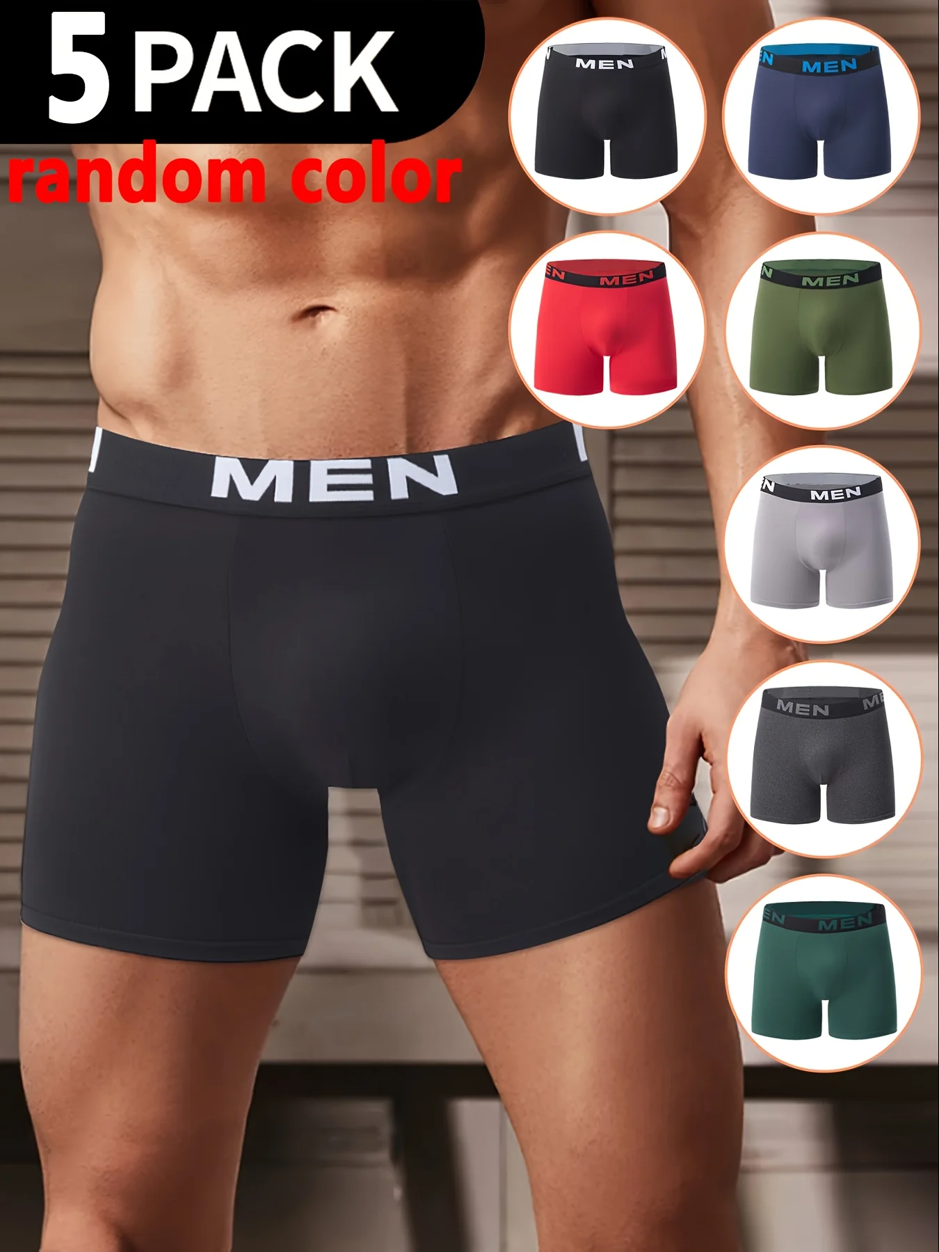 

Случайные 5 шт. мужские спортивные шорты-боксеры, быстросохнущие, разноцветные, удобные, модные, длинное нижнее белье больших размеров