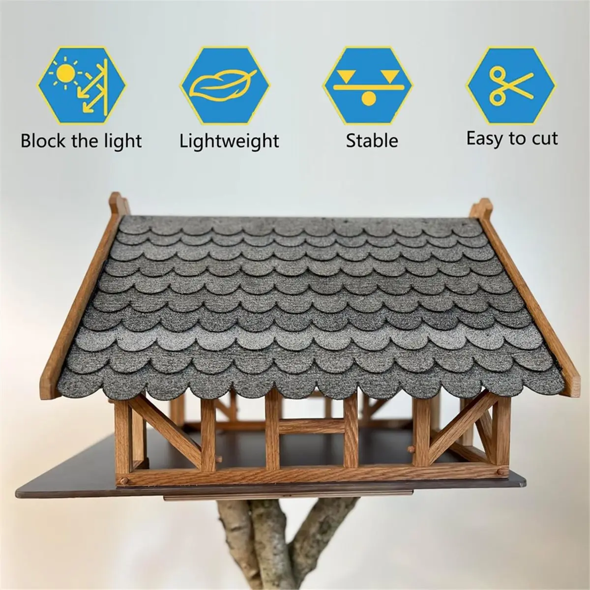 Tiendas de fieltro para techos, fieltro para techo para casa de pájaros, fieltro autoadhesivo, 21 piezas, mini tejas para anidar con caja
