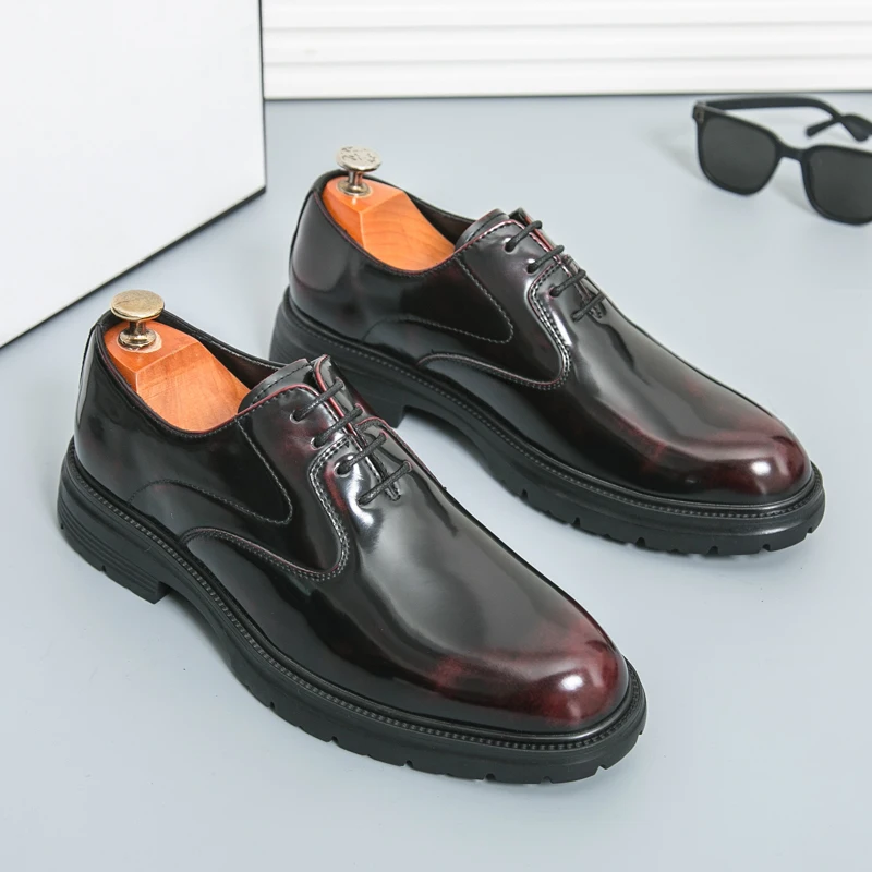 Fashion Brand Smooth Surface Oxford Shoes Business Formal Leather Shoes Men 2026 Spring Low-heel Wedding Pointed Office Shoes