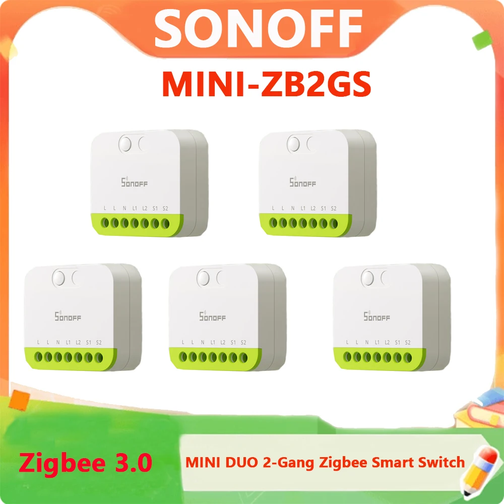 SONOFF MINI-ZB2GS MINI DUO 2-Gang Zigbee Smart Switch Zigbee Signal Booster Dual-Load Smart Switch Need Hub Via Ewelink Alexa