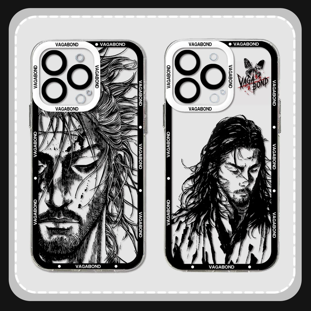 Japanese Vagabond Samurai Miyamoto Musashi Phone Case For iPhone 15 14 13 12 11 Mini Pro Max X XR XSMax 7 8 Plus SE Clear Cover