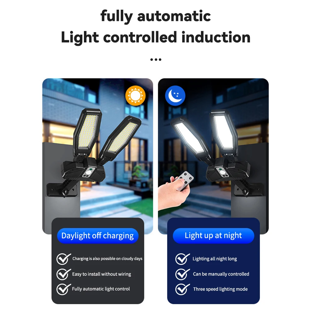 

F2 Double LED Solar Light Outdoor Motion Sensor Waterproof Garden Light with Solar Panel Residential Remote Control Street Light