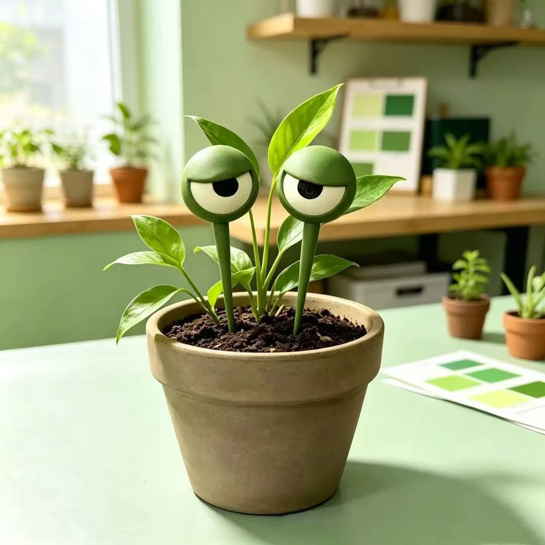3D Printed Grumpy Plant Eyes Flower Insert Pot Funny Miniature Model Home Tabletop Decor Plant Pot Ornament