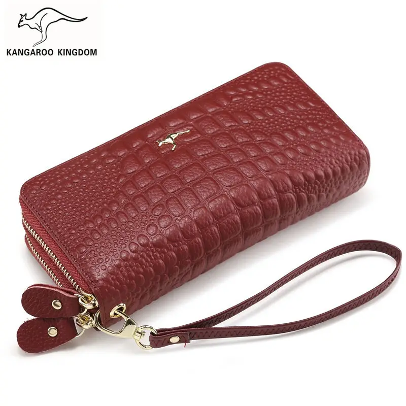 

KANGAROO KINGDOM Luxury Women Wallet Original Branded Genuine Leather Double Zipper Large Capacity Purse